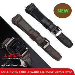 18mm Soft cowhide watchband for Casio  AE1200/1300 SGW400 AQ-150W   Retro Genuine Lea-ther Watch Strap black/brown bracelet