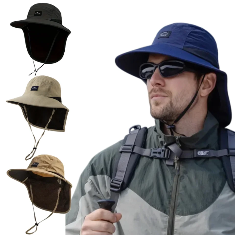 Summer Sun Hat with Neck Flap – Unisex Wide Brim Bucket Hat, Waterproof & Quick-Drying, Mesh Breathable for Hiking Fishing