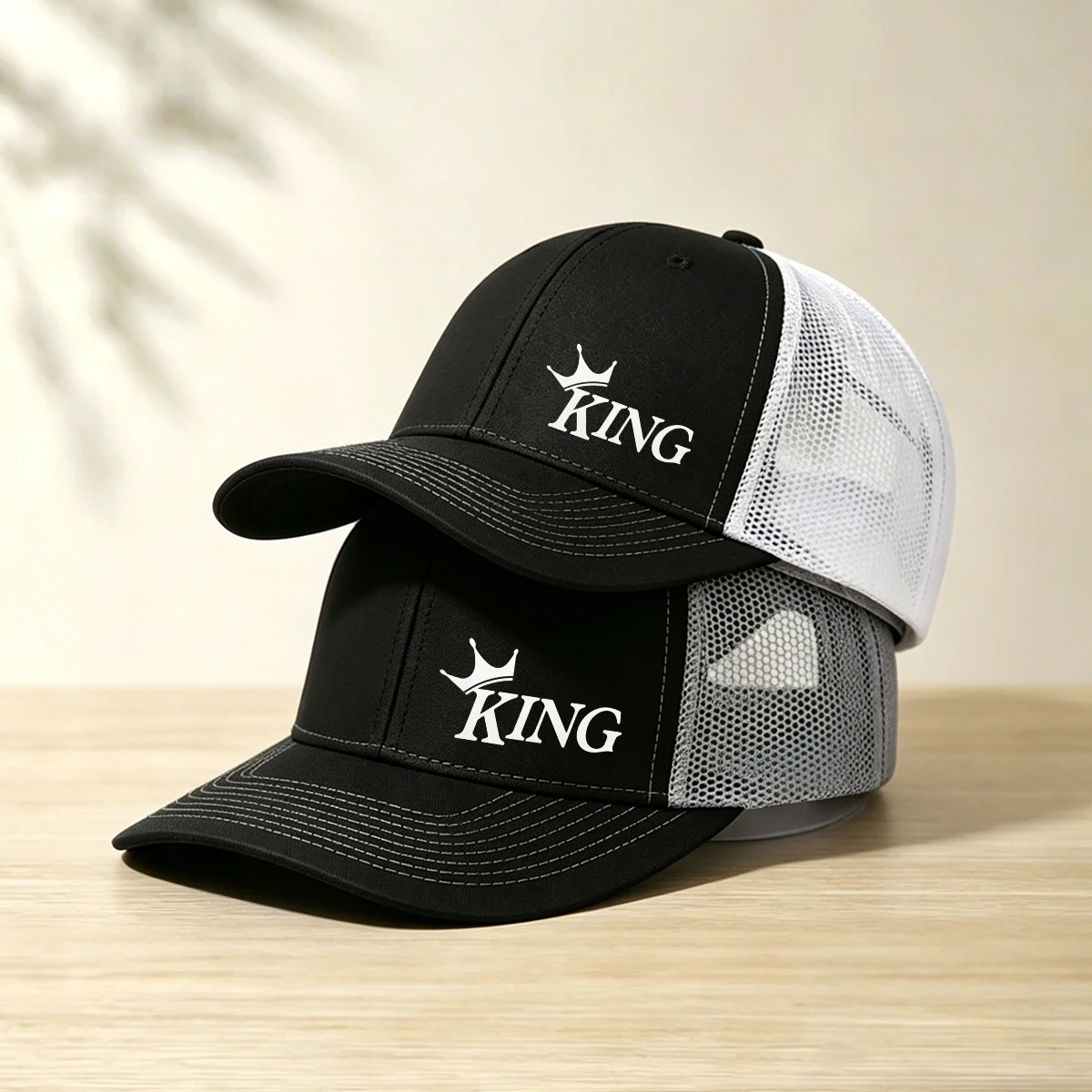 Richardson Micro Bent Baseball Hat Outdoor 'KING' Print Mesh Duck Tongue Hat Sunshade Breathable Mesh Hat Truck Driver Hat