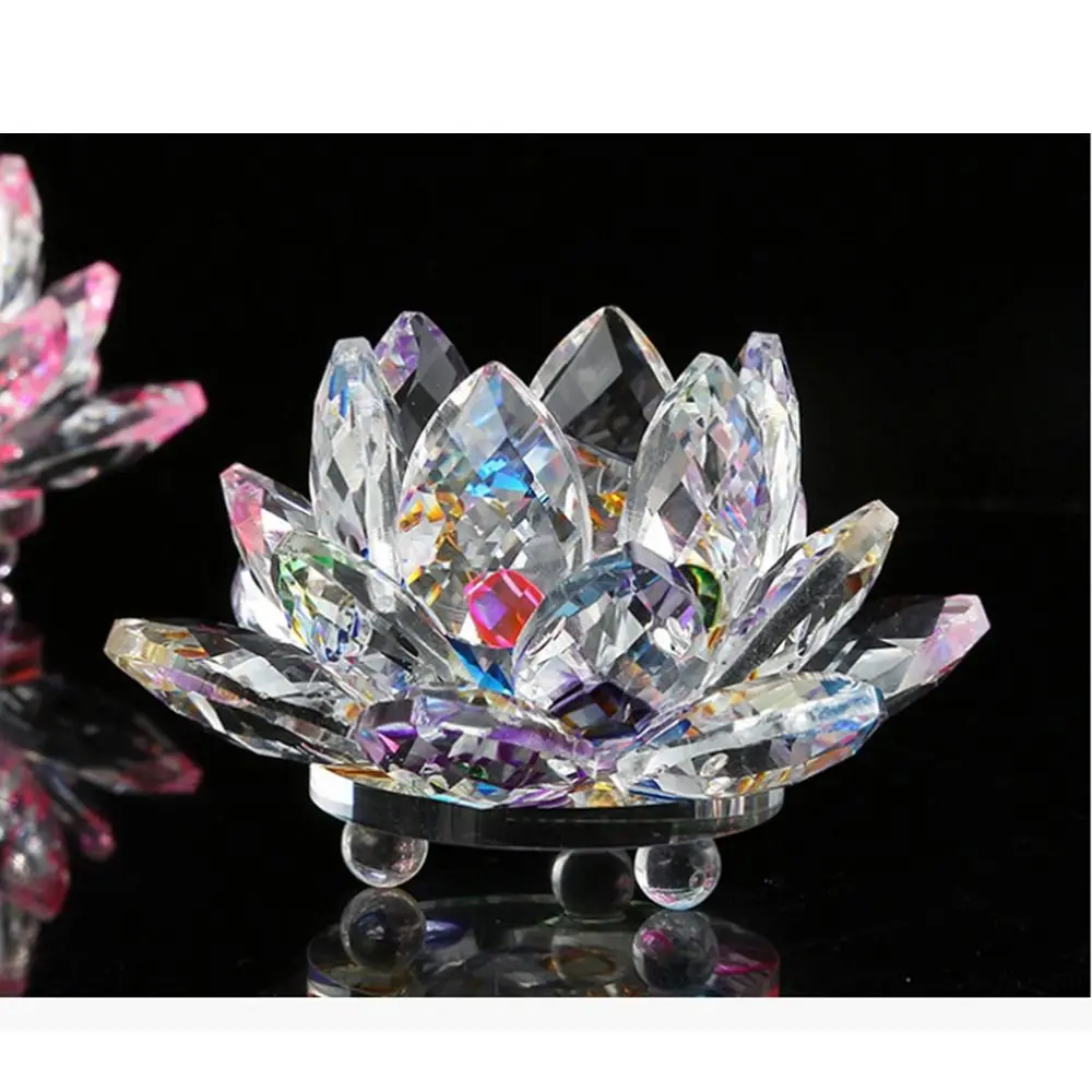 Hue Reflection Crystal Lotus Flower Anti-slip 3 Foots Glass Lotus Feng Shui Decor Sturdy 3 Layers Sun Catcher Ornaments Party