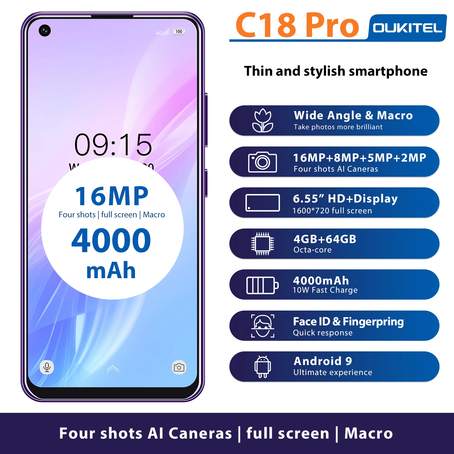 OUKITEL-C18 Pro Mobile Phone, 6.55 