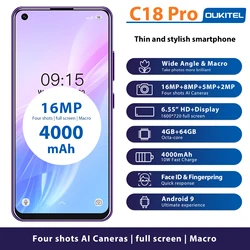 Смартфон OUKITEL C18 Pro, телефон с экраном 6,55 дюйма HD + Full 20:9, аккумулятор 4000 мАч, 4 Гб 64 ГБ, 4 камеры 16 МП, Android 10,0