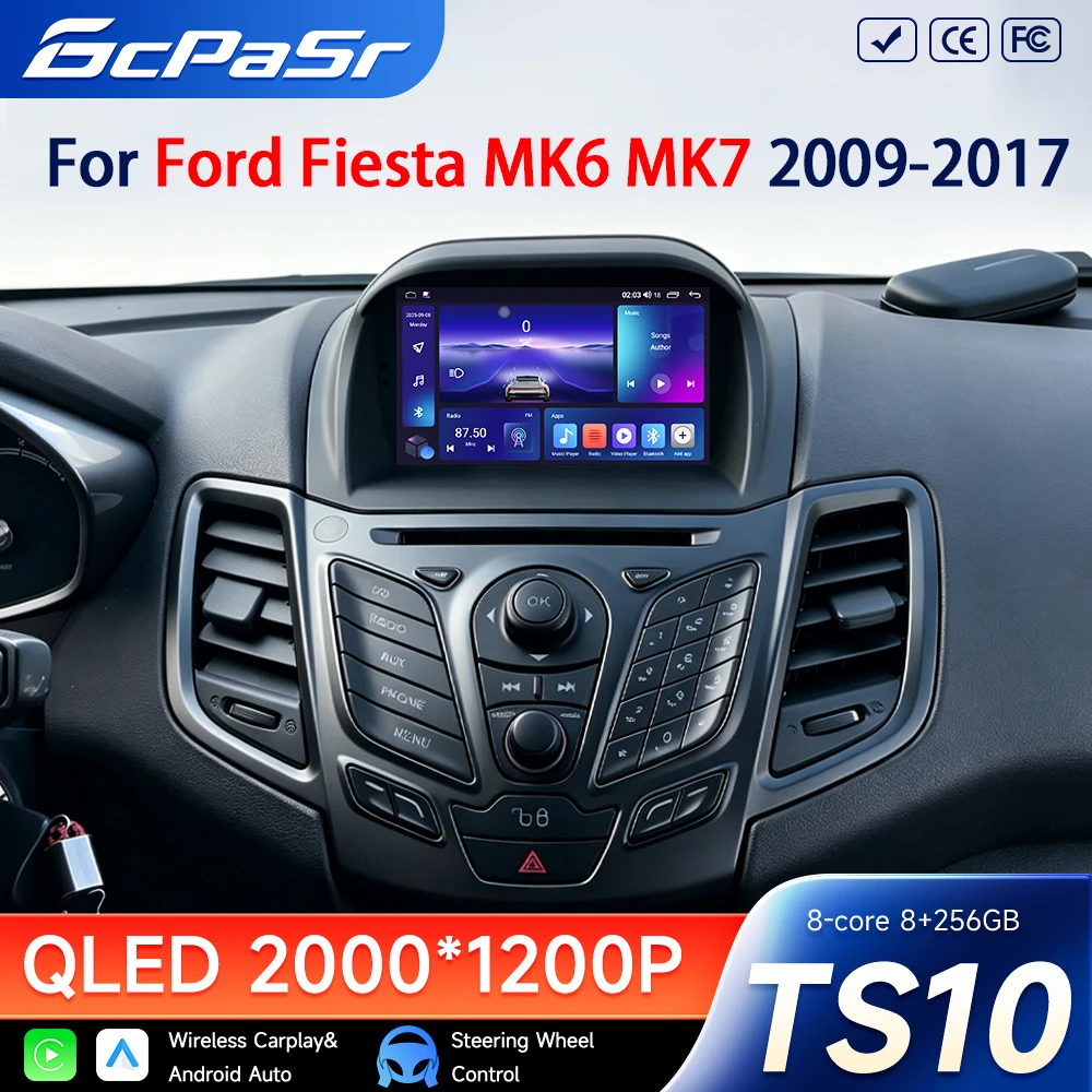 Android 16 Autoradio für Ford Fiesta Mk7 2009 2010 2012 2014 2017 Multimedia-Player GPS-Navigation DSP Carplay Auto Dashcam BT
