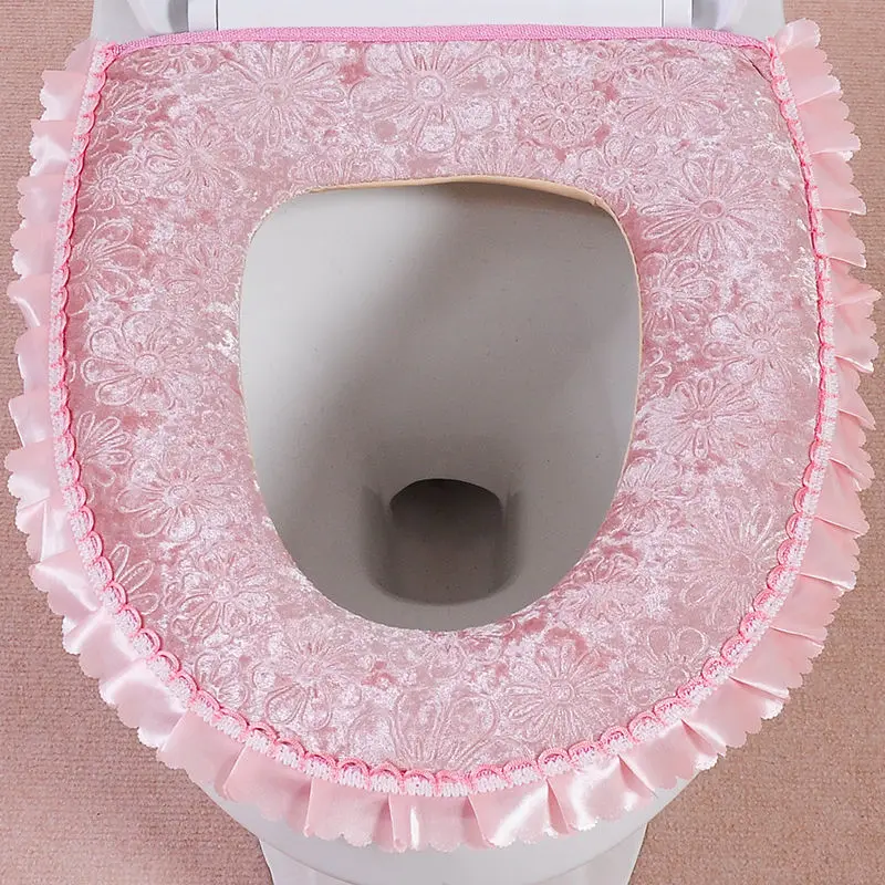 

Сплошной цвет, золотой бархат, бытовая подушка для сиденья унитаза, осень-зима, утолщенная теплая прокладка для унитаза, универсальный водонепроницаемый коврик для унитаза