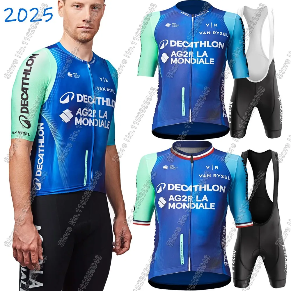 AG2R Велосипедный трикотаж 2025 Team Set Франция с коротким рукавом Летняя одежда Мужские рубашки для шоссейного велосипеда Костюм Велосипедные нагрудники Шорты MTB Maillot