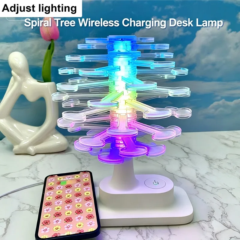 Creative Adjustable Lighting Desk Tree Lamp LED Night Light with Wireless Charger for Smart Phone Watch Table Decoration Gifts