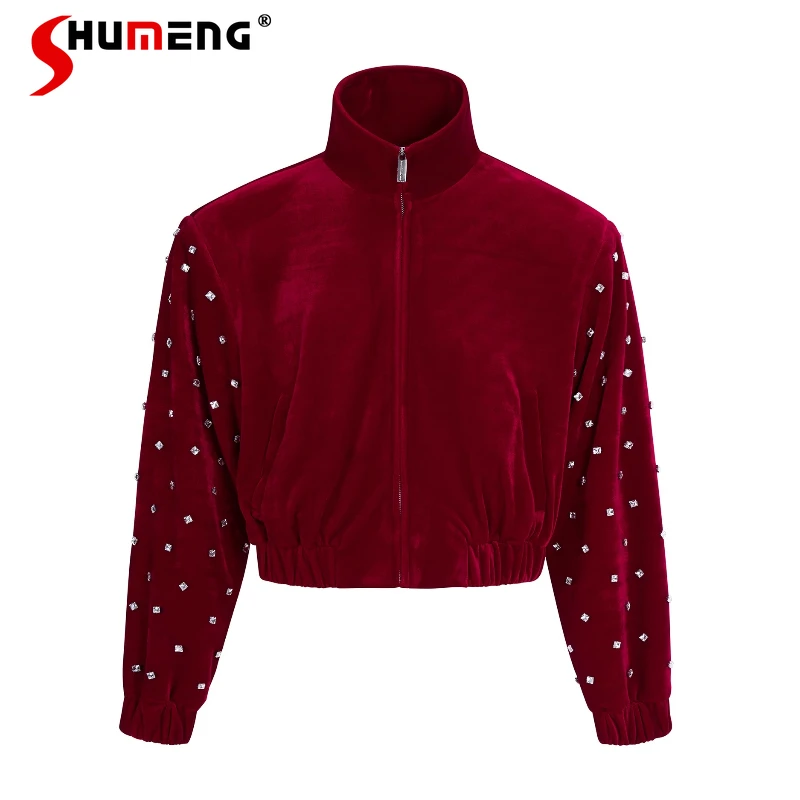 

Men's Light Luxury Elegant Jacket Men's 2025 Autumn New Diamond High-End Short Style Jacket Male Handsome Long Sleeve Chic Coats