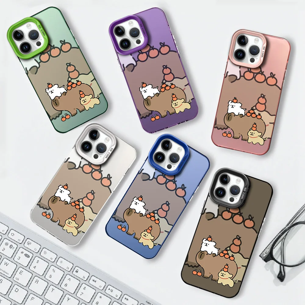 Cartoon Cute Capibala For iPhone 12 11 13 14 15 16 Max Pro Plus Protective Cover IMD Phone Case