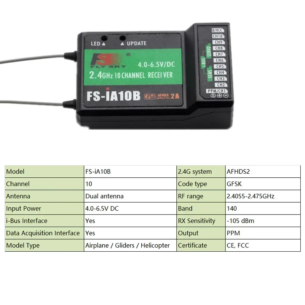 

Приемник Flysky FS-IA10B 2.4G 10-канальный с выходом PPM и портом IBus для передатчиков FS-i6X, FS-i6, FS-i6S, FS-i10, FS-GT2E, FS-GT2G