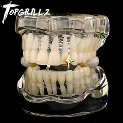 TOPGRILLZ Rapper Single Iced Out Teeth Grillz Braces Hip Hop Cross Tooth Caps Zircon Dental Grills For Women Men Jewelry