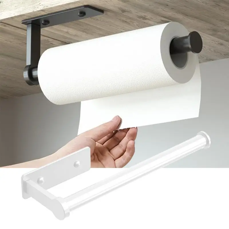 Under Cabinet Paper Towel Holder Aluminum Kitchen Paper Towel Holder Self Adhesive Wall Mount Punch-Free Paper Towel Dispensers