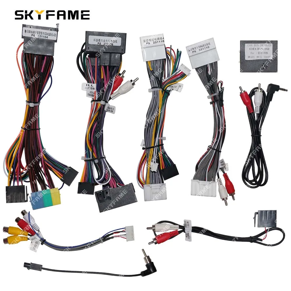 SKYFAME Car 16pin Wiring Harness Adapter Canbus Box Decoder Android Radio Power Cable For Renault Latitude OD-RN-02