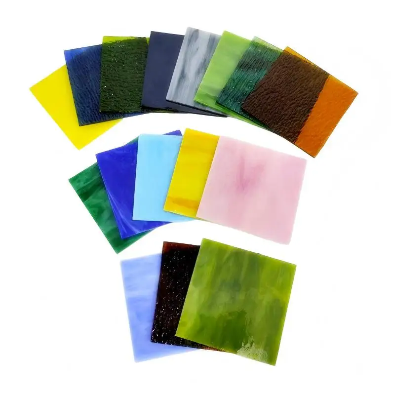 

16Pcs 10x10cm Stained Glass Sheets, Mixed Color Textured Glass for Tiffany Lamp Mosaic Art DIY Craft Supplies