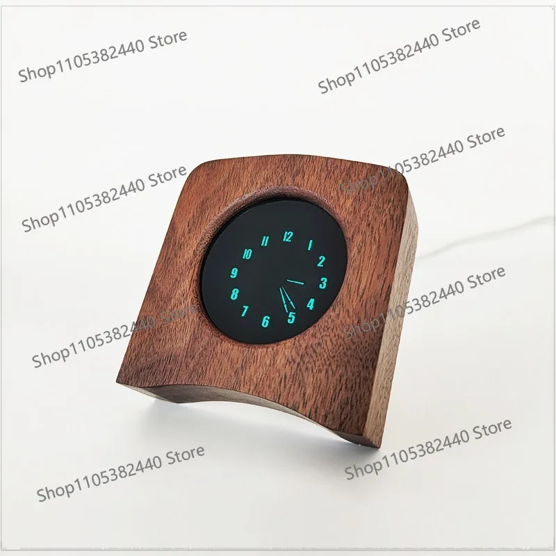 Creative fluorescent screen hand clock WIFI Bluetooth retro desktop black walnut solid wood fluorescent desk  alarm clock
