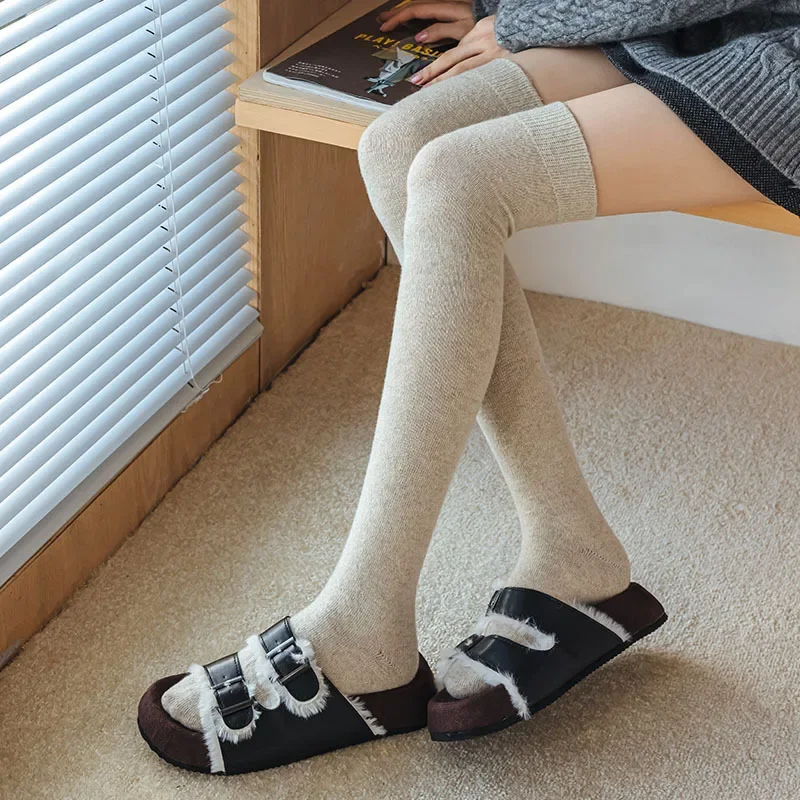 

Women Autumn Winter Thick Warm Knee High Socks Wool Cashmere Thermal Long Socks White Black Thigh High Stockings for Women