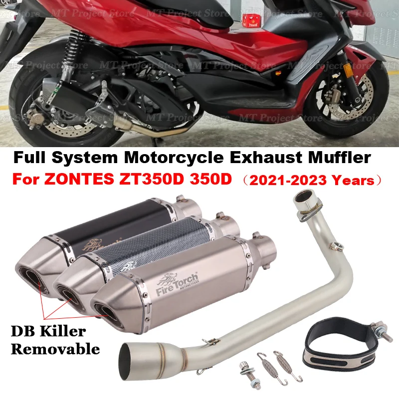 

Slip On For ZONTES ZT350D 350D Full System Motorcycle Exhaust Escape Moto Front Mid Link Pipe With Muffler Removable DB Killer