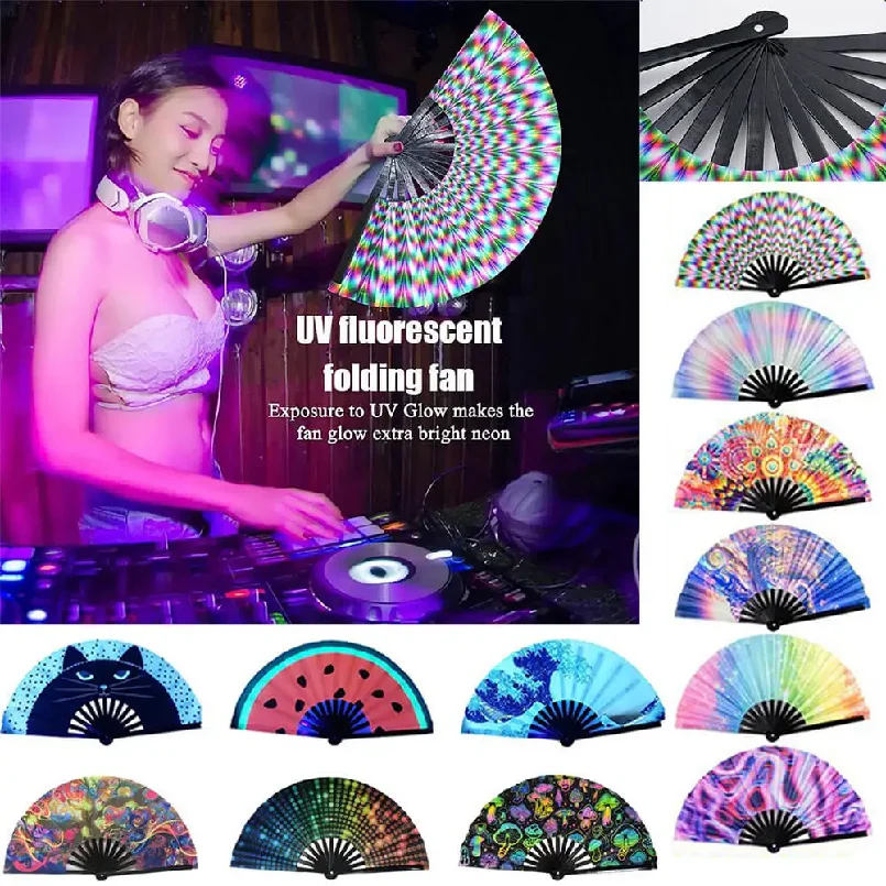 Gradient Colorful Reflective Foldable Fan Magic Soft  Large Cloth Dance Photography Kung Fu Fan Props Disco Fan Festival Fan