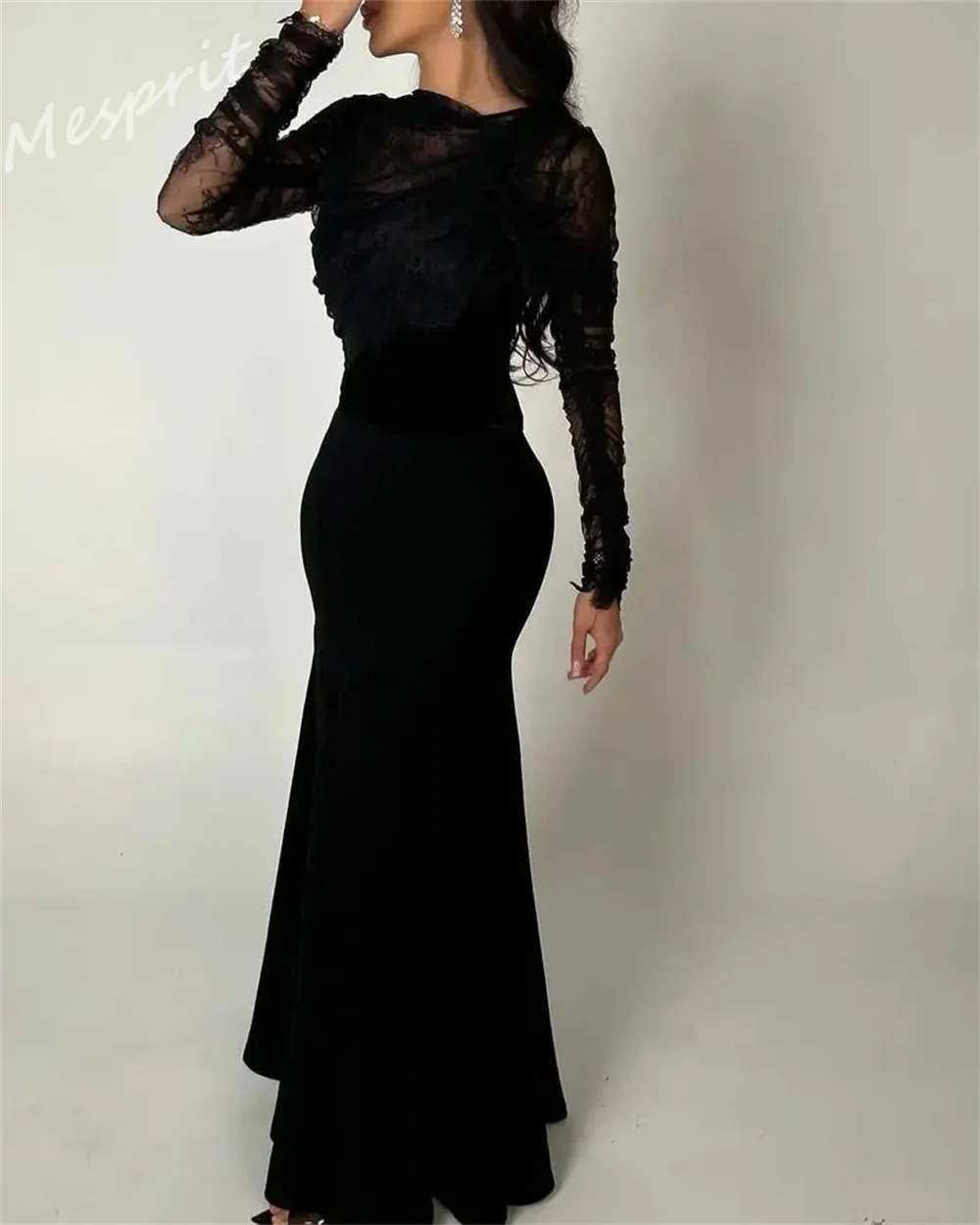 Customized    Retro Asymmetrical One-Shoulder Mermaid Evening Lace Hugging Velour Saudi Arabia es