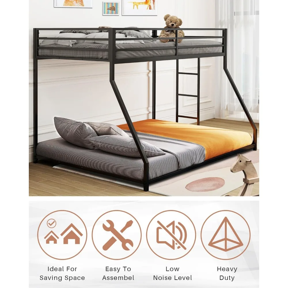 Litera de Metal con Escalera lateral extraíble, cama de dormitorio, litera doble sobre cama completa, literas de Metal, parte inferior completa,