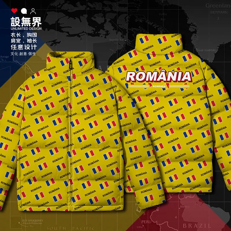 Chaquetas de plumón de pato blanco con estampado para hombre, ropa gruesa y cálida con bandera del país, ROU de Rumania, a la moda, para exteriores, Invierno