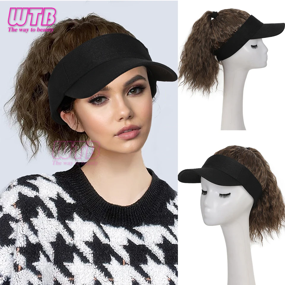 WTB Wig Hat with Hair Ponytail Wig Baseball Cap with Hair Fluffy Curly Women Wig Hats