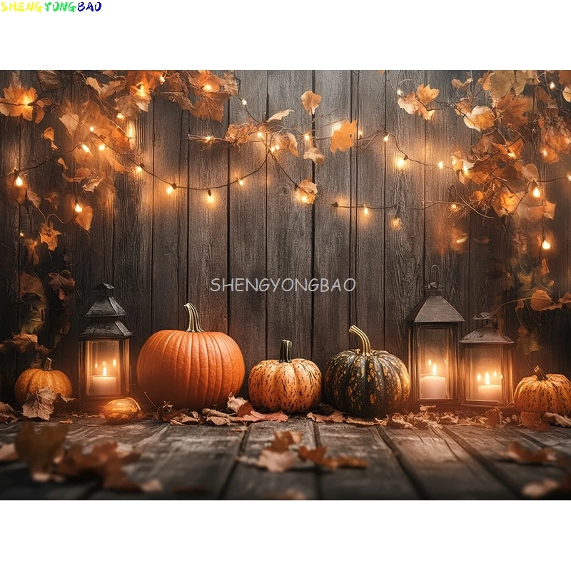 Halloween Day Autumnal Pumpkins Photography Backdrops Props Maple Leaf Scarecrow Farm Harvest Thanksgiving Background RR-17