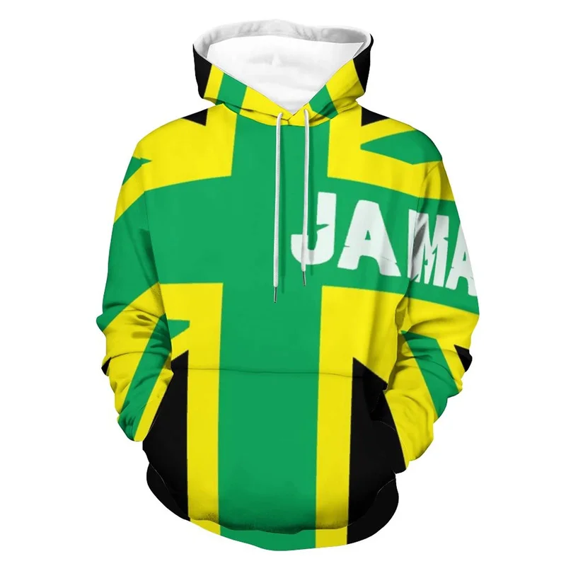 3D Printed Jamaica Flag Hoodie For Men Cool Streetwear Long Sleeves Hooded Sweatshirt Drawstring Spring Pullover Autumn Coat