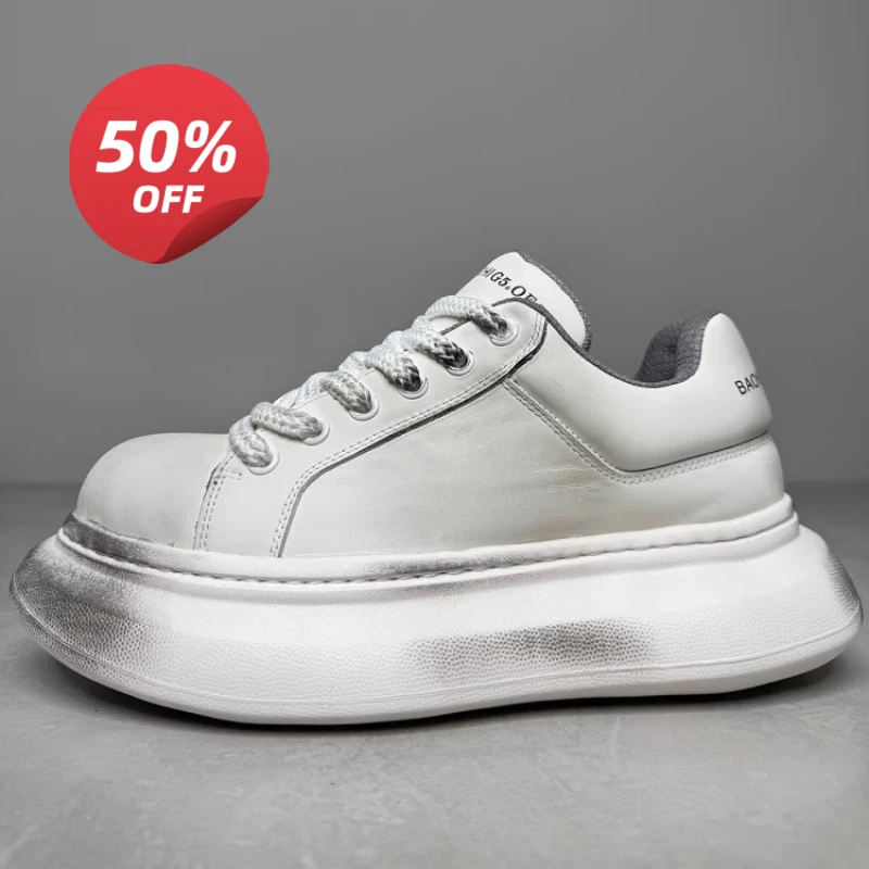 European/American Wide Version Craftsmanship Design Bread Shoes for Men's Comfortable Thick Soled Height Increasing Board Shoes