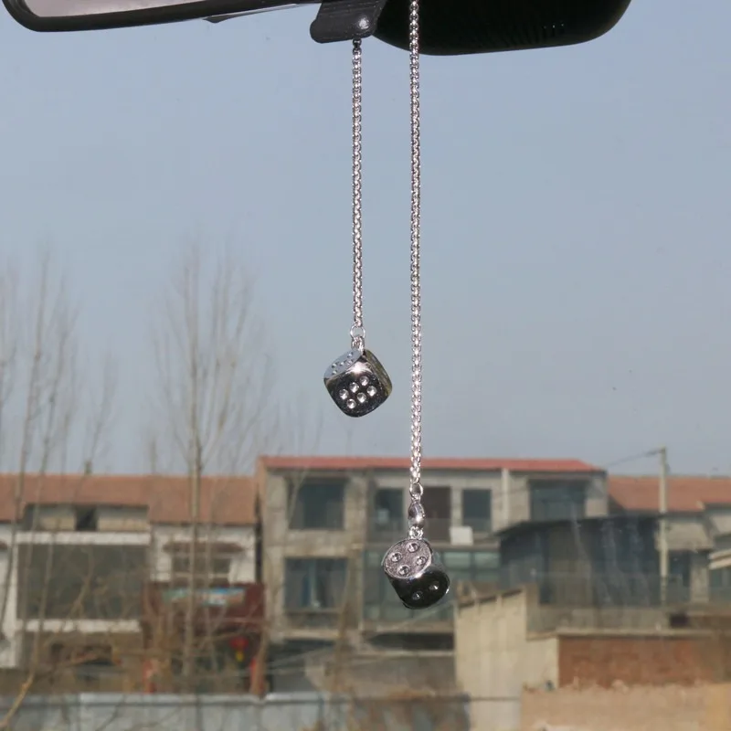 Car Alloy Dice Rearview Mirror Pendant Car Mounted Metal Colored Dice Hanging Ornaments Interior Auto Accessories Car Styling