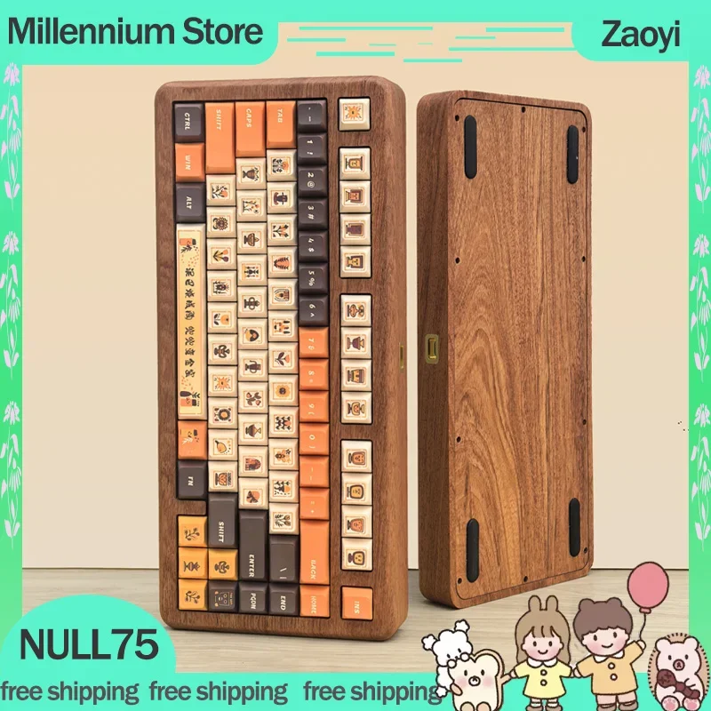 

Zaoyi Null75 Wood Keyboard Kit Hot Swap Walnut Wood 3mode Gaming Keyboard Kits Wriless Bluetooth 81keys 5000mah Gasket Keyboards