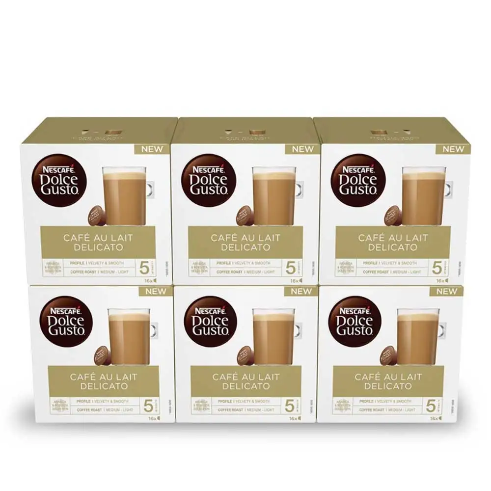 Cafe con leche Delicato 6 cajas de 16 Cápsulas Nescafé Dolce Gusto Original