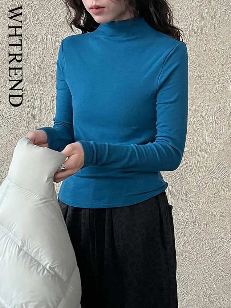 

WHTREND корейский стиль полуводолазка внутренняя флисовая теплая базовая рубашка для женщин осень-зима слегка эластичный тонкий универсальный топ