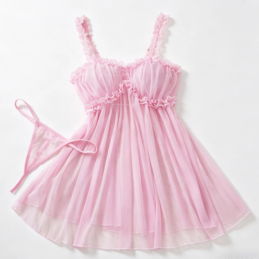 

Полупрозрачная женская сексуальная ночная сорочка, соблазнительное белье на бретельках, эротическое белье для зрелых женщин с трусиками-стрингами, вечерняя ночная рубашка