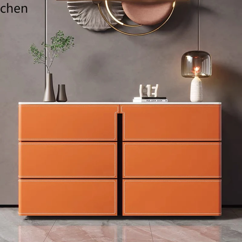 YFY  light luxury home saddle leather secret cabinet, living room bucket cabinet floor to wall rock slab storage cabinet