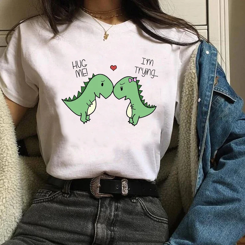 

Ladies Clothes Lady Tees Tops Lovely T Shirt Womens T-Shirt Women Print Clothing Sweet Dinosaur Cartoon Fashion 90s Love