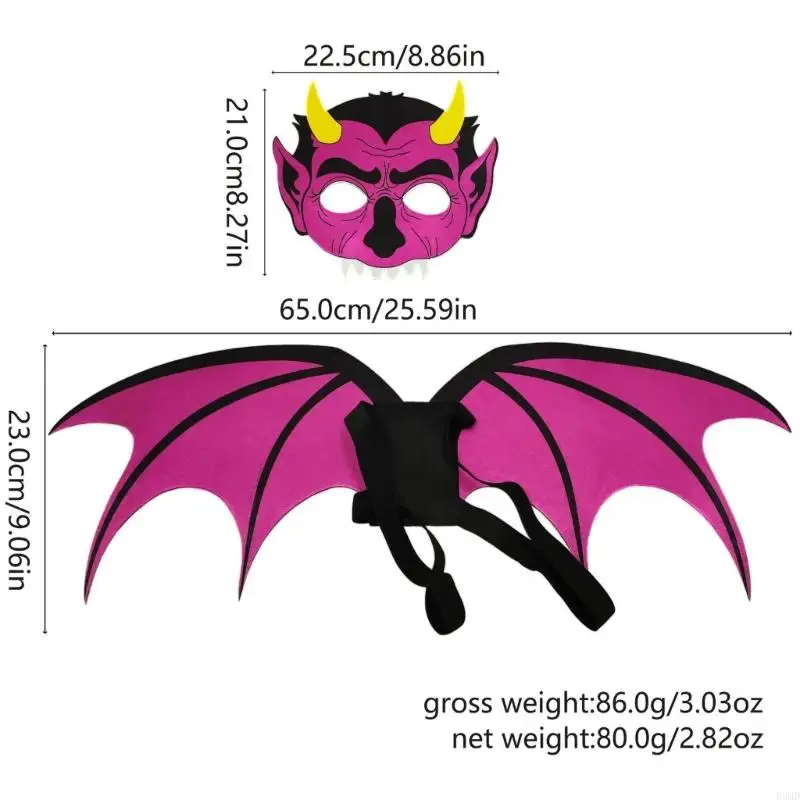 2pcs Cartoon Bat Wing Máscara Conjunto para crianças Fantas fantasia Halloween Fingir que Play F3MD