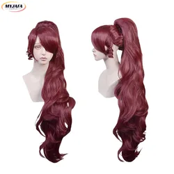 Princess Megara Cosplay Wig Meg Wig Long Clip Ponytail Dark Wine Red Heat Resistant Synthetic Hair Anime Wigs + Wig Cap