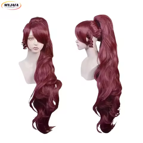 Princess Megara Cosplay Wig Meg Wig Long Clip Ponytail Dark Wine Red Heat Resistant Synthetic Hair Anime Wigs + Wig Cap