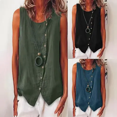 Solid Color Button Front Camisole Top Summer Tops for Women Casual Vest Blouse Tee