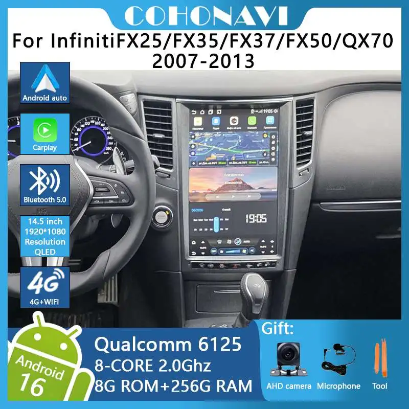 14.5inch Android16 For Infiniti FX25/FX35/FX37/FX50/QX70 2007-2013 Car Radio Navigation QCOM 6125 Tesla Screen 8+256G CarPlay