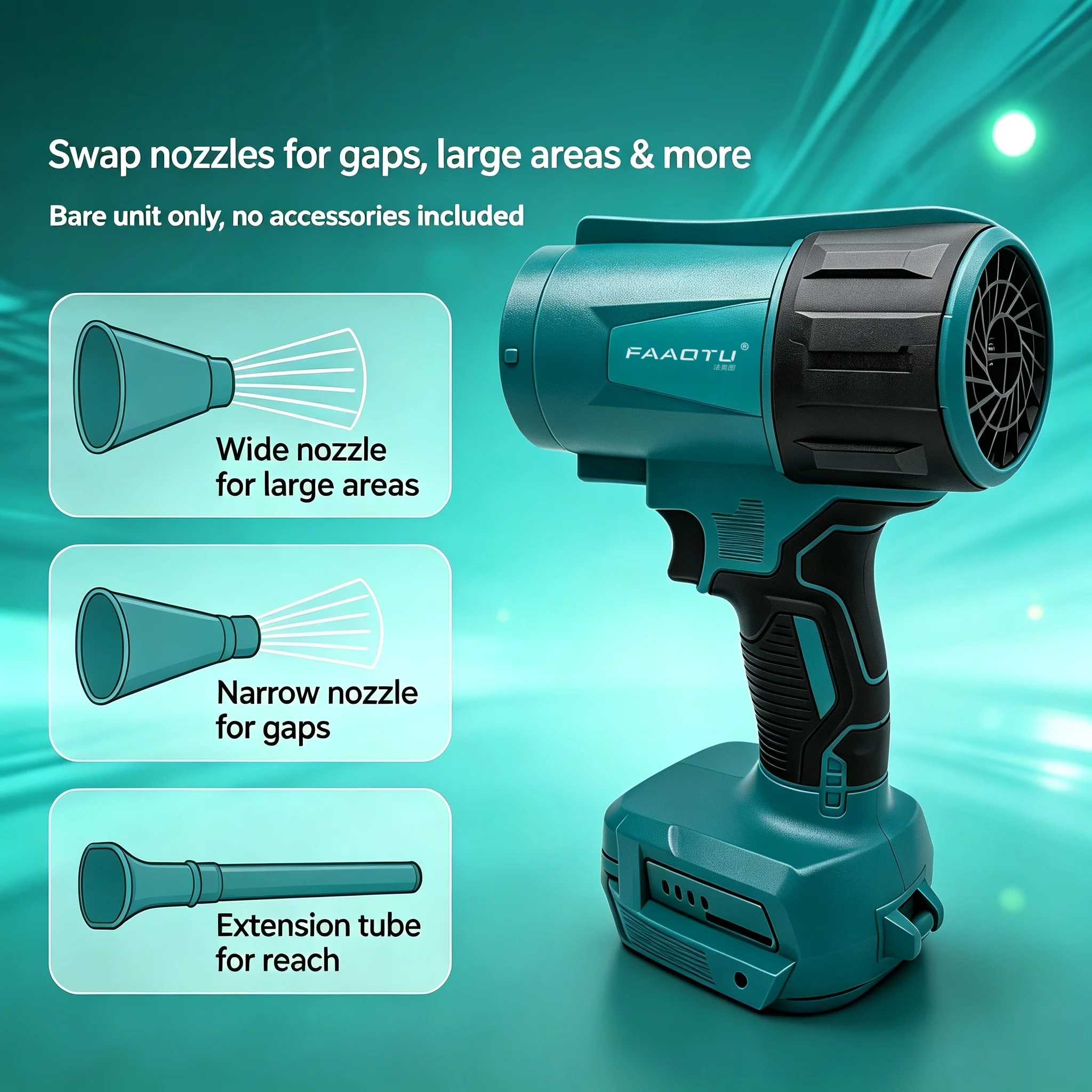 FAAOTU Cordless Air Blower, Corresponding Body Outline & Practical Wind‑throwing Ability, Portable Bare Tool (No Battery)