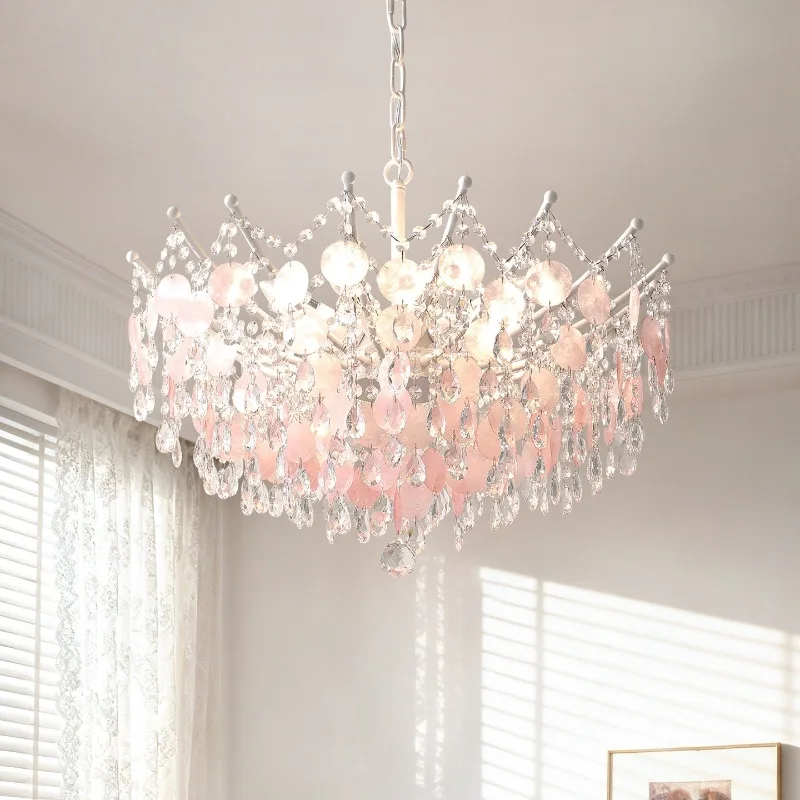 French Luxury Natural Shell LED Pendant lamps Crystal Chandelier Lamps for Romantic Living Dining Bedroom Home Decor Fixtures
