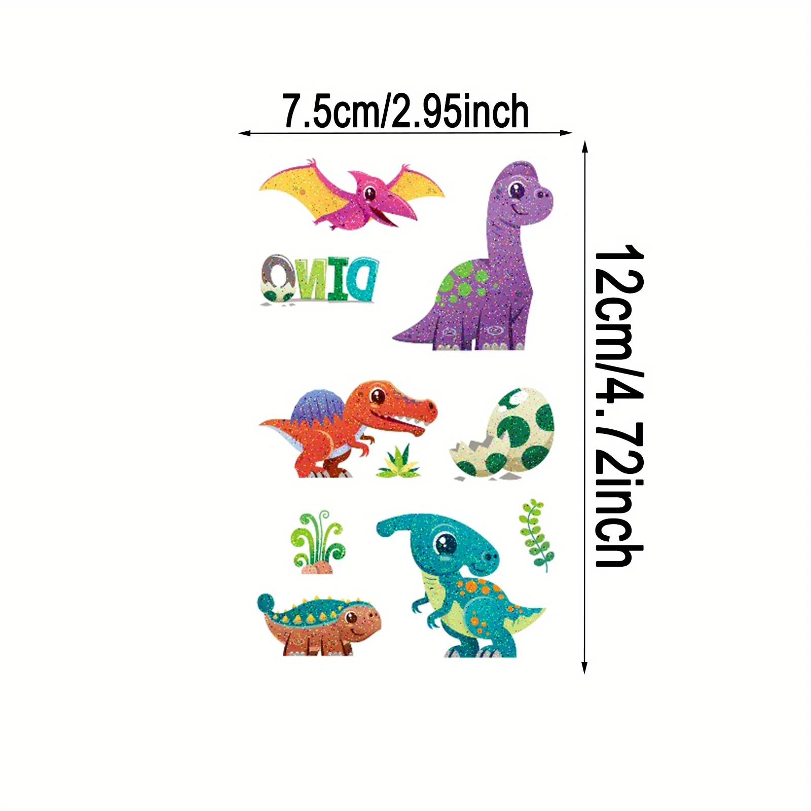 12 قطعة من ملصقات الوشم المؤقت على شكل ديناصور متلألئ، تصميم لطيف مقاوم للماء التيروصور تيرانوصور ريكس ترايسيراتوبس