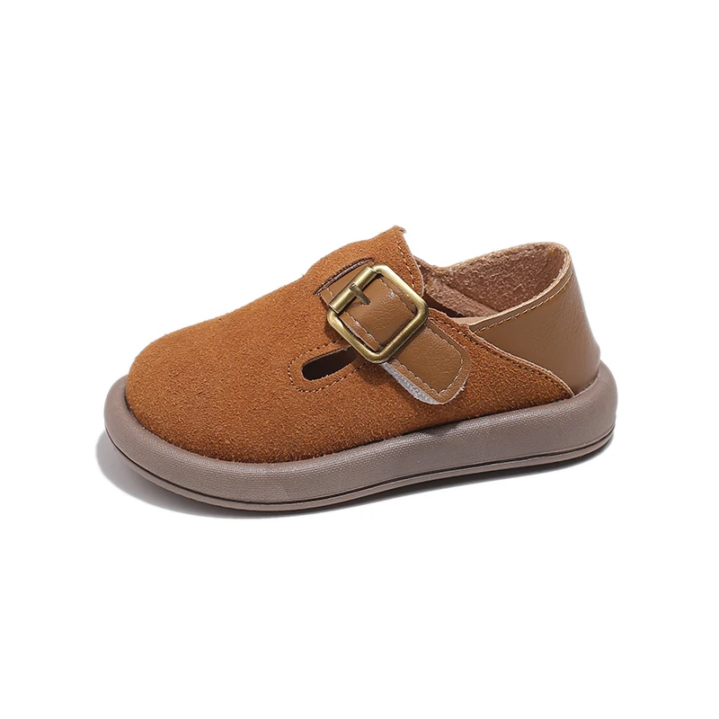 Mocassins de toe redondo infantil, sapato infantil casual, fivela, versátil, respirador, estilo britânico, sapato de couro, novo, moda, 2020