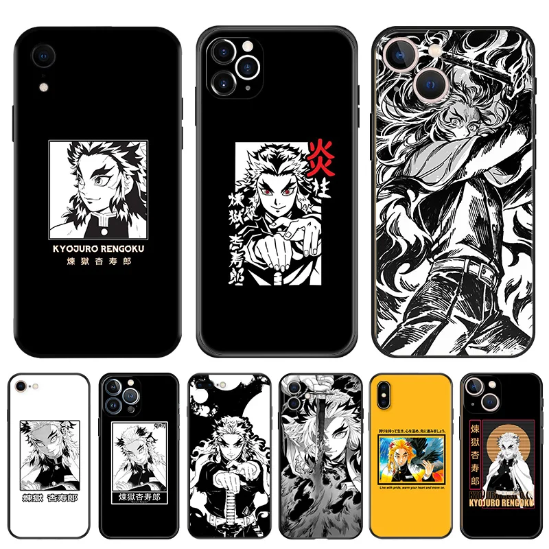 Black Soft Phone Case for Apple iphone 16 15 14 13 12 Mini XS 11 Pro Max XR 7 8 Plus X Demon Slayer Rengoku Kyoujurou Cover