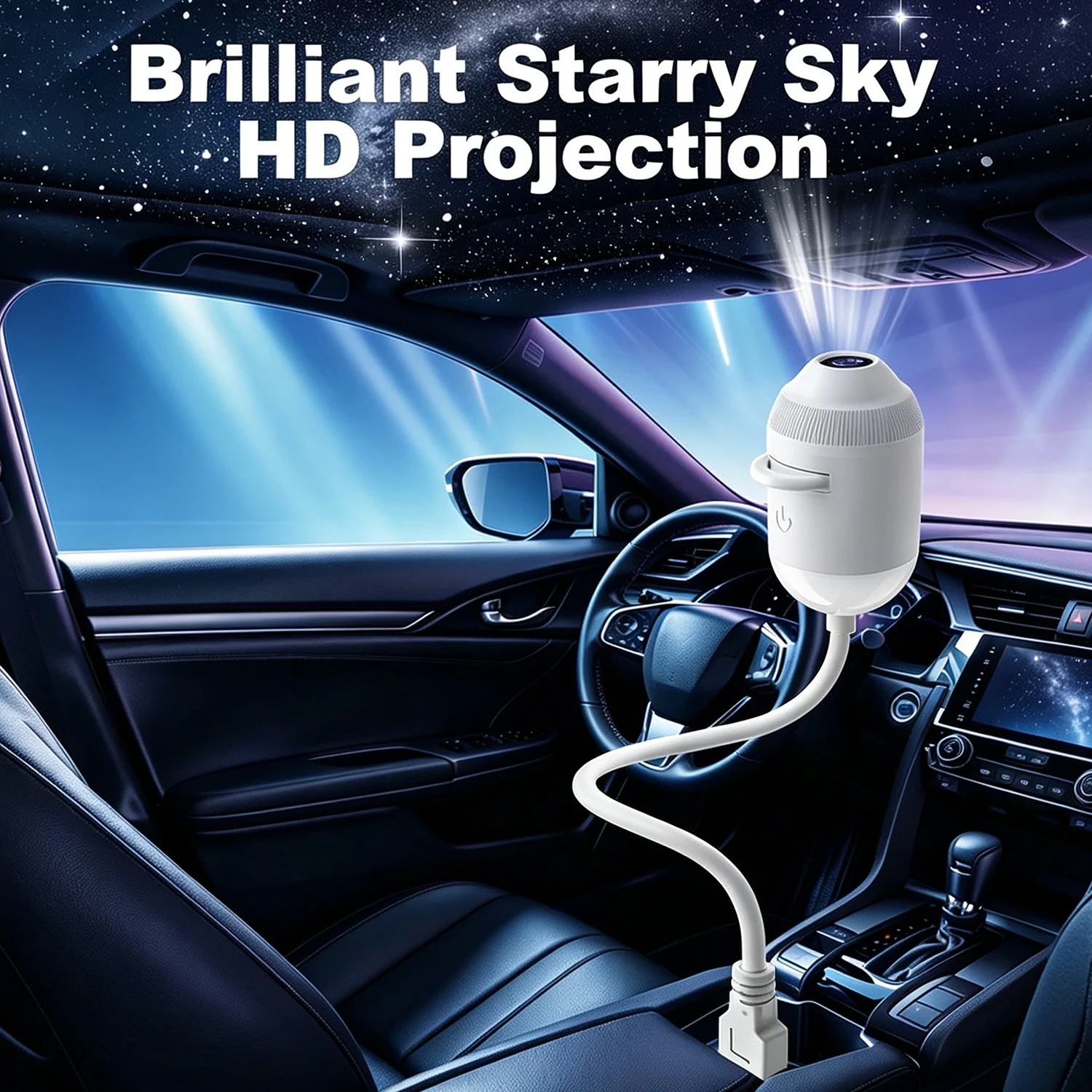 2-in-1 USB Galaxie-Projektor Licht Auto-Innenraum Dach-Ambiente Sternenprojektionslampe Manueller Fokus Atmosphäre Sternenhimmel Nachtlicht
