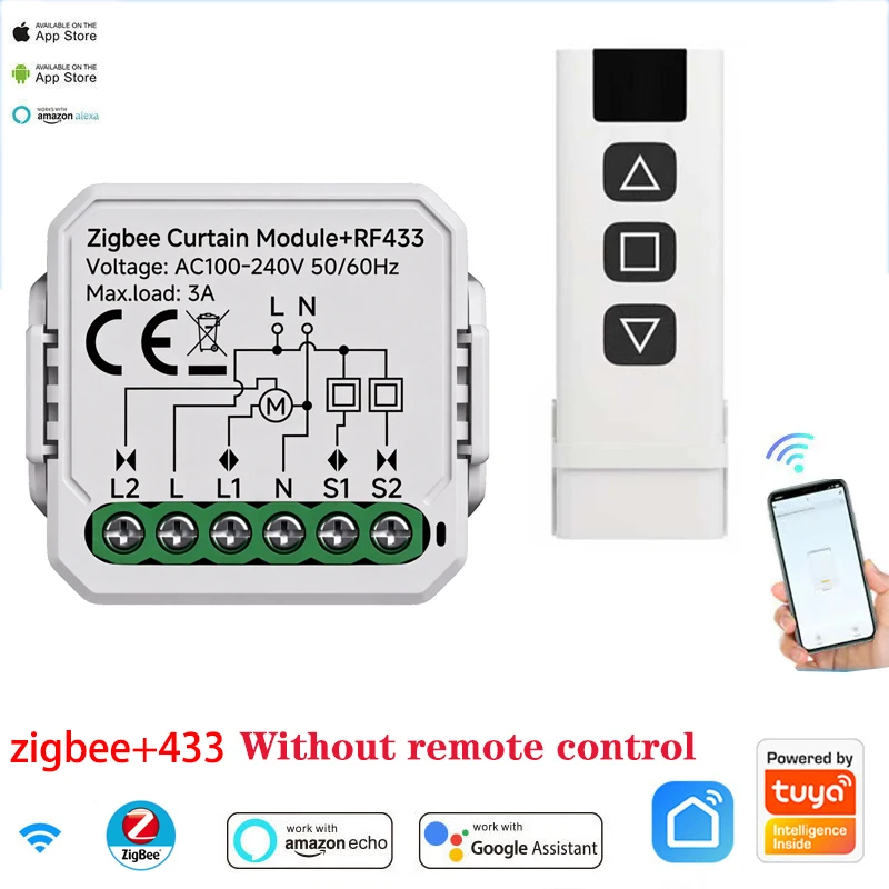 Tuya WiFi+433/ZigBee+433 Curtain Module Blinds Roller Shutter Electric Motor Smart Curtain Switch Works with Alexa Google Home
