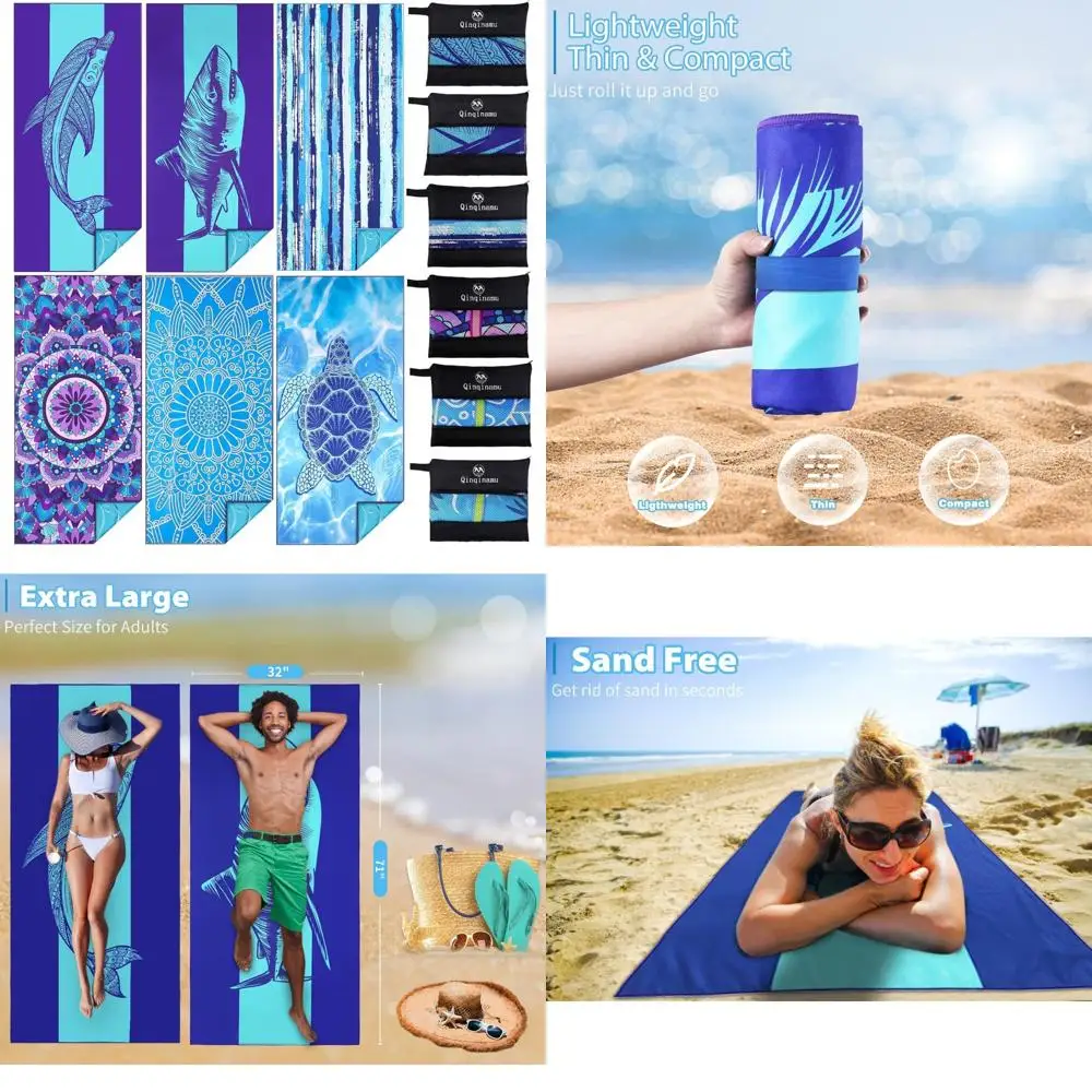 

Большие легкие пляжные полотенца из микрофибры, 6 шт., 71x32 дюйма, без песка, идеально подходят для путешествий, плавания, йоги, использования в тренажерном зале