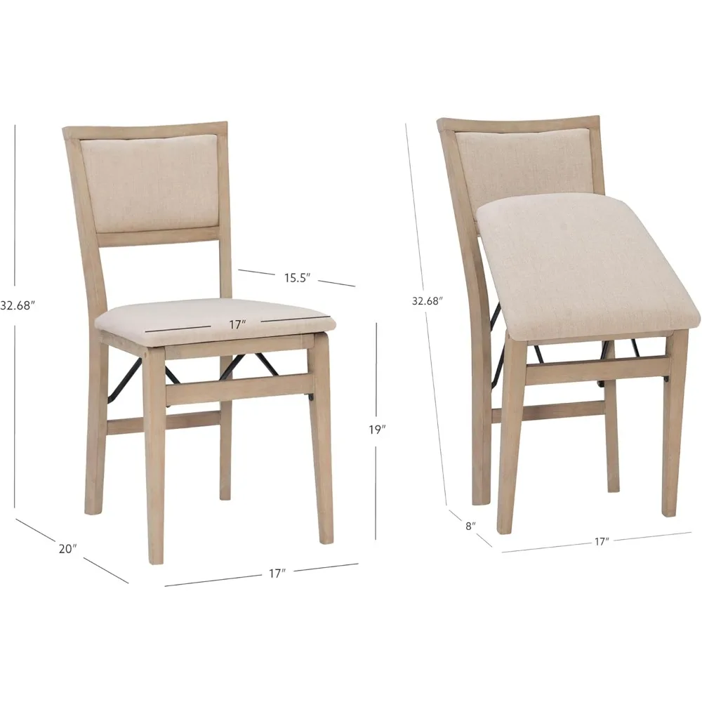 كراسي خشبية قابلة للطي مع مقعد وظهر منجد باللون البيج، مجموعة من قطعتين