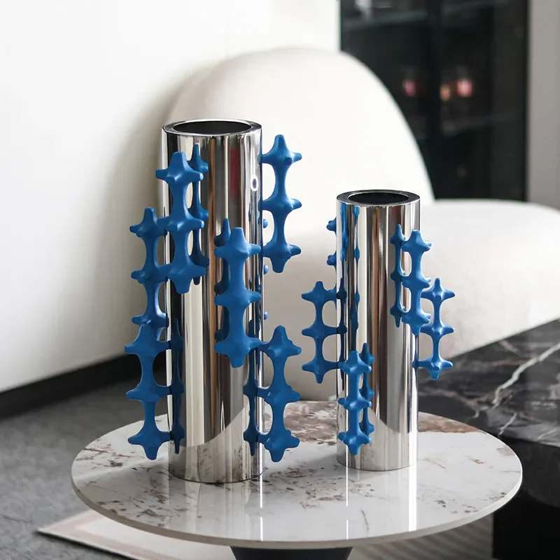 Light Luxury Abstract Knot Metal Flower Ornament Large Diameter Vase for Model Room Hotel Art Soft Decoration